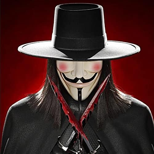 UNOLIGA Halloween Anonymous Mask, 2pcs Hacker Mask for Adults Kids Girl Men, V for Vendetta Mask Guy Fawkes Mask, Scary Purge Face Mask for Mardi Gras Masquerade Party (White, Beige)