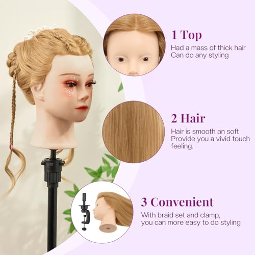 mannequin head with 80 real human hair - 28 inch makeup cosmetology hairdressing training head practice doll head manikin styling head braiding mannequin head