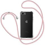 Funda con Cuerda para Apple iPhone 7/ iPhone 8/ iPhone SE 2020, Carcasa Transparente TPU Suave Silicona Case con Correa Colgante Ajustable Collar Correa de Cuello Cadena Cordón - Oro Rosa