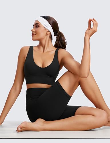 CRZ YOGA Butterluxe Womens V-Neck Longline Sports Bra - Wireless U-Shaped Open Back Yoga Low Impact Padded Crop Top3