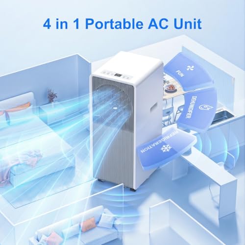 Image of 14,000 BTU Portable Air Conditioners for Rooms Up To 700 Sq.Ft. Portable AC, Dehumidifier, 24H Timer, Sleep Mode & Water level indication, Remote Control & Window Kit, White & Grey