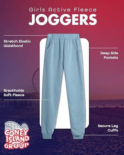 Image of Coney Island Girls' Active Sweatpants - 3 Pack Soft Fleece Athletic Performance Joggers for Girls with Pockets (Sizes: 5-16)