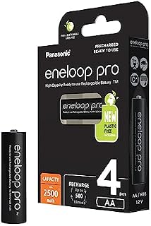 Panasonic eneloop pro | Ready-to-Use Ni-MH akumulatory, AA/Mignon, 4 sztuki w zestawie, min. 2500 mAh, 500 cykli ładowania, niski stopień samorozładowania w opakowaniu bez tworzyw sztucznych, Czarny