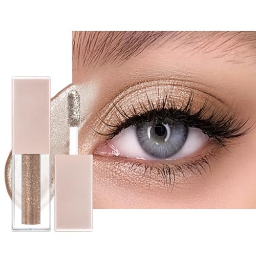 Flüssiger Lidschatten, Glitzer Metallic Lidschatten zum Aufhellen der Augen, Langanhaltend und Wasserfest Liquid Eyeshadow mit Funkeln Glitzer, Glattes Schimmer Augen Make-up(Braun)