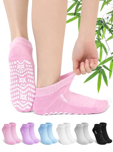 ZFSOCK Diabetic Socks for Men Women: Extra Wide Non Elastic Bamboo Ankle Socks Moisture with Gripper Cushioned Sole - Seamless Toe Non Slip for Swollen Feet Elderly Daily Wear 6 Pairs - Light 6-8