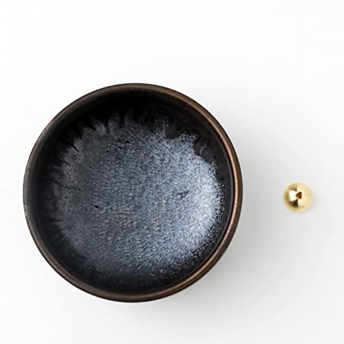 Asayu Made In Japan Zen Incense Holder For Sticks With Ash Catcher 3.9 Inch (100Mm) In Black And Gold, Japanese Ceramic Ash Catcherand Brass Incense Burner - Zen Black Gold #TOP3