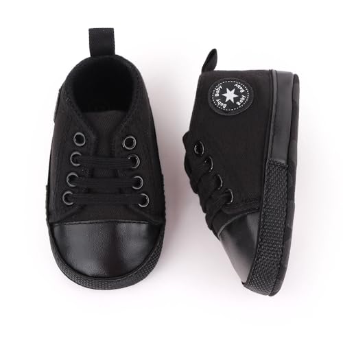 Image of Unisex Baby Girls Boys Canvas High-top Shoes, Newborn Infant Anti-Slip Soft Sole Frist Walking Breathable Sneakers