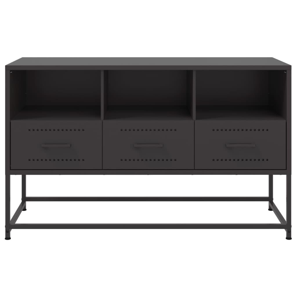 ZBZFGE Mobile TV Industriale in Acciaio Nero 100,5x39x60,5 cm, Dispone di 3 Scomparti Aperti e 3 Cassetti, Struttura Robusta per Soggiorno, Facile da Pulire e Assemblare