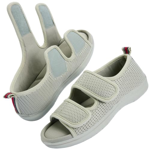 Image of Women's Slippers with Arch Support, Adjustable Open Toe Shoes for Diabetic | 5-Layer Construction, 60D Memory Foam, Machine Washable, Anti-Slip Outsole