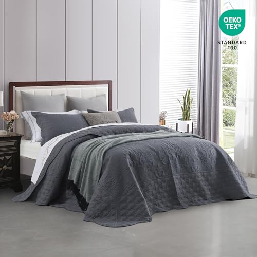Image of CHIXIN Bedspread Coverlet Quilt Set Full Size - Lightweight Bedding Cover - Ultrasonic Quilting - 5 Piece Reversible Bedspread - Elegant Damask Paisley Pattern (Full, Dark Grey)