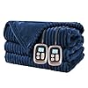 Eydna Electric Heated Blanket Soft Flannel Queen Size 84'' x 90'' Inch Heating Blankets with Dual Controller 10 Heat Settings 1-12 Hour Auto Shut-Off, Machine Washable, Navy Blue