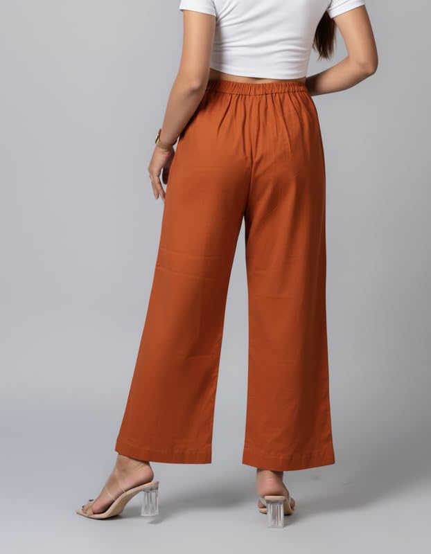 Image of Moirai Pure Cotton Wide Leg Women Trouser Stylish Mid Rise Relaxed Straight Fit Loose Pants Casual Travel Office Formal Wear