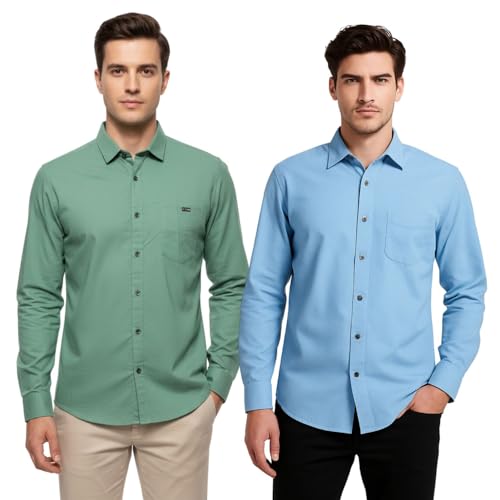 Image of Arvest Men?s Cotton Regular Fit Full Sleeve Shirt Combo Soft Breathable Fabric with Button-Down Collar and Chest Pocket Suitable for Office and Outfits