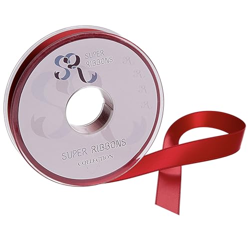 SR SUPER RIBBONS®™ Double Sided Satin Ribbons Gift Wrapping, Party Decoration, Christmas, Balloons, Hair, Cake, Presents, Wedding Bouquet (Red 6mm x 20m)