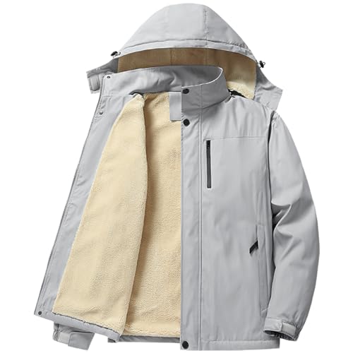 Image of PEGENO Men's Winter Thick Hooded Jacket Fleece Lining Windproof Parka With Removable Hood Coat