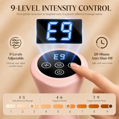 Image of Lymphatic Drainage Massager, 5-in-1 Anti Cellulite Massage Tool,Reduce the Appearance of Cellulite & Stretch Marks, Red Light, Heat & Vibration, Suitable for Full-Body,Bright Pink