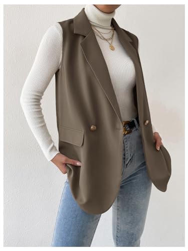 GORGLITTER Women's Long Vest Sleeveless Button Up Work Office Cardigan Blazer Vest4