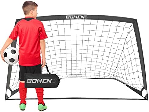 BOHEN Portable Soccer Goal for Kids - 6x4FT Foldable Soccer Net for Backyard Indoor Outdoor with Carrying Bag for Easy Storage and Transportation(6x4FT, Black)