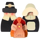 Colingmill 3 Pcs Fall Thanksgiving Decorations Fall Wooden Turkey Pilgrim Couple Table Sign Thanksgiving Standing Tabletop Decor for Autumn Harvest Indoor Tabletop(Turkey)