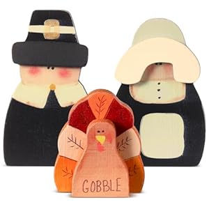 3 Pcs Fall Thanksgiving Decorations Fall Thanksgiving Wooden Turkey Pilgrim Couple Table Sign Thanksgiving Standing Tabletop Turkey Decor for Autumn Harvest Indoor Tabletop