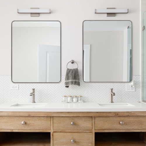 Image of ANDY STAR 40x32 Inch Chrome Mirror for Bathroom, Chrome Bathroom Vanity Mirror, Rounded Rectangle Mirror, Anti-Rust SUS304, Seamless Tube Metal Frame, 1'' Deep Wall Mounted Vertically /Horizontal