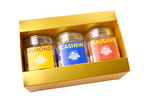 Image of Nature's Blend Essential Dry Fruits Selected Gift Set | Festive New| Badam Kaju Kishmish | Pack of 3 x 300g Jars | Healthy Gifting for all occassion | Almond, Cashew, Raisins | Perfect Corporate & Festive Dry Fruit Gift Hampers | Perfect Corporate Gift Hamper