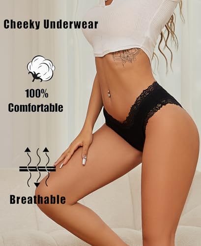 Image of Knowyou Cotton Underwear for Women Cheeky Bikini Womens Underwear Pack Sexy Lace Wasit Hipster Brief Panties for Ladies