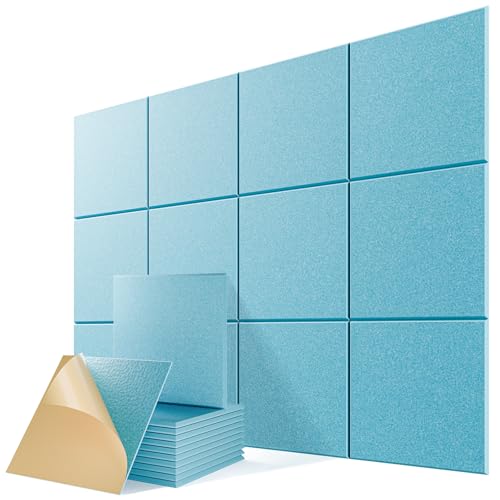 Image of 12 Pack Self-Adhesive Acoustic Panels, 12 inch X 12 inch X 0.4 inch High-Density Sound Proof Foam Panels for Walls, Soundproof Wall Panels for Home & Office (Aqua Blue)