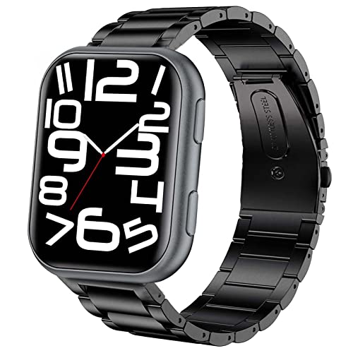onetuo Compatible for TouchElex Smartwatch Band Quick Release Stainless Steel Metal Straps Compatible with TouchElex 1.75 inch Smart Watch Harley/Deeprio 1.69" 43mm Watch (Black)