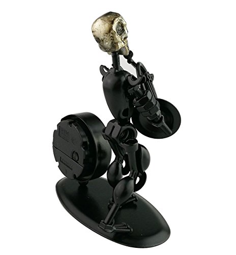 2 In 1 Balck Iron Art Nut And Bolt Skull Music Man Figure Elegant Unique Western Style Clock Watch ~Home Office Desk Decor Gift (A05612 Small Horn) #TOP3