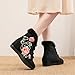 GHAKKE Women's Plush Flower Embroidered Shoes Winter Warm Short Boots Fashion Internal Height Increase Short Boots Chinese Ancient Style Hanfu Shoes(Black,7.5)