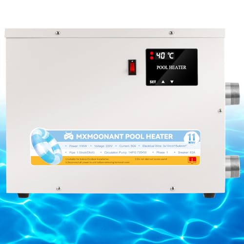 Mxmoonant Calentador de Piscina 11KW 220V, Termostato de Agua 25~50 ℃ para bañera de hidromasaje con Touchscreeen para Piscinas elevadas y enterradas, spas y bañeras