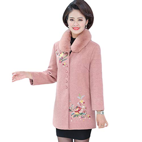 Runyue Womens Winter Woolen Coat Long Parka Padded Thick Warm Jacket Pink 2XL
