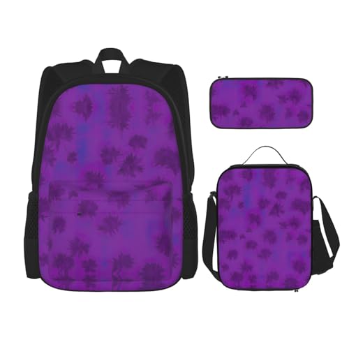 nanger Purple Haze Print 3-Piece Set Backpack, Lunch Bag And Pencil Case, For Travel, College, And Daily Use