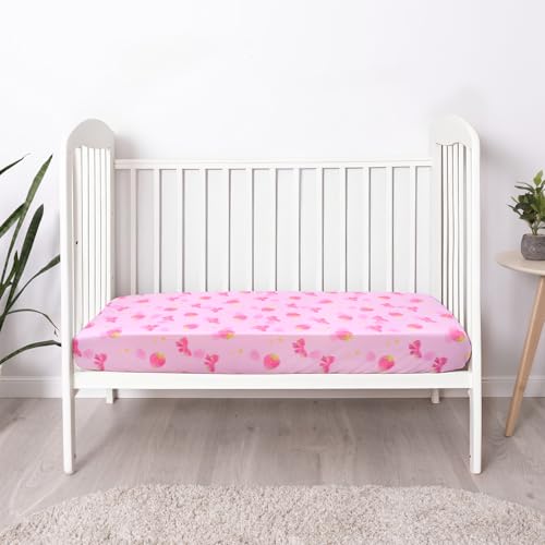 Image of UOMNY Crib Sheet,Strawberry Bow Crib Sheets Baby Sheet for Standard Crib and Toddler Mattresses Nursery Bedding Sheet Crib Mattress Sheets for Boys and Girls 1 Pack Toddler Sheet