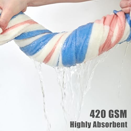 Image of Cotton Bath Towels Set of 2, Highly Absorbent Colorful Striped Towels | for Bathroom, Hotel, Spa, Beach, Large 55 x 27.5 Inches (Peach-Pink & Teal)