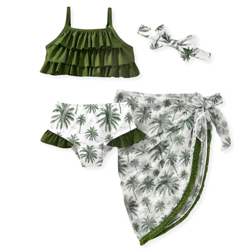 Image of HINTINA Toddler Girl Swimsuit Tiered Ruffle Bathing Suit 2 Piece Bikini Set with Cover Up Skirt