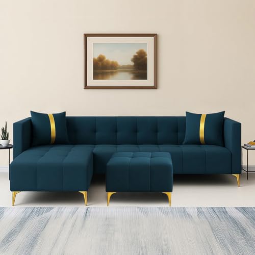 Image of Sleepify Livingstyle 6 Seater LHS L Shape Sofa Set with Centre Table (Teal)