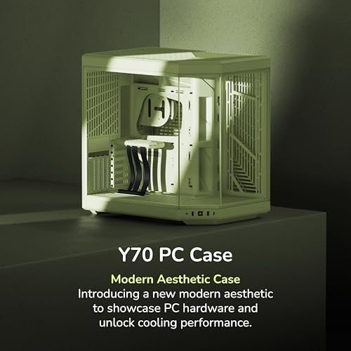 Image of HYTE Y70 Modern Aesthetic Gaming PC Case - Panoramic Glass | High-Airflow Design | Cable Management | Dual Chamber ATX Mid-Tower Chassis | 10 Fan Capacity | Luxury PCIe 4.0 Riser Cable -Matcha (Green)