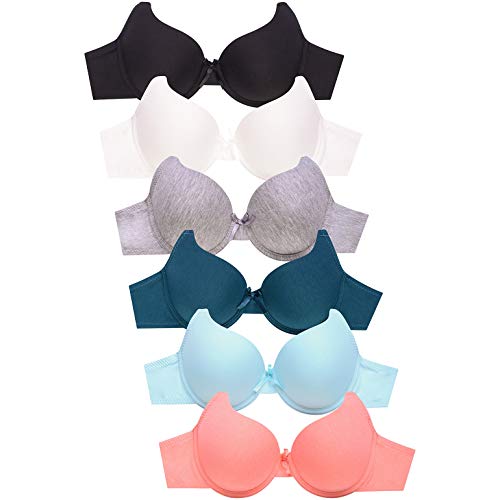 Mamia Women's Basic Lace/Plain Lace Bras (Pack of 6)- Various Styles (32B, BR4235P2)