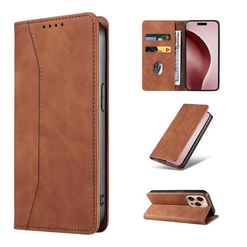 HAONANDE Funda Cuero para Vivo X50 Tapa, Carcasa Flip Tipo Libro de Piel Cartera Folio Billetera Plegable Soporte Case con Ranura para Tarjeta, Magnética Marrón