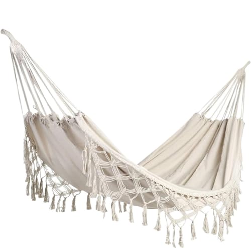Hamaca De Lona Resistente, Hamaca para Exterior De 200 X 150 Cm, Columpio Colgante para Interior Y Exterior, Hamaca De Ocio para Acampar, Mecedora Portátil De Cuerda De Algodón (White)