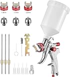 Rouwthio Paint Spray Gun,600ml HVLP Gravity Feed Spray Gun,Air Spray Gun Adjustable Air Flow with 1.4MM 1.7MM 2.0MM Nozzle 600CC Cup Pro Painting Tool for Car Furniture Primer Color, Surface Painting