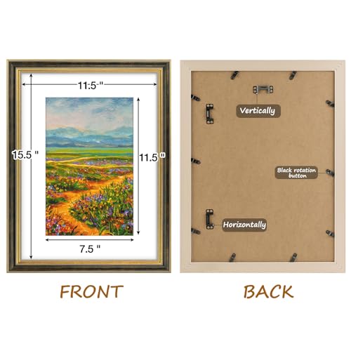 Image of Golden State Art,12x16 Ornate Picture Frame Holds 8x12 Photo,Black Gold | Includes plexiglass front,white mat,build-in hangers and buttons.Displays 8x12 photo on wall