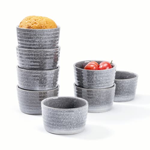 Henten Home Dessertschale Keramik, Set Backofenfest Schale Grau, Creme Brulee Schälchen Porzellan - Mini Auflaufformen 240 ml, 8er Set, Schüssel für Ofenfest Mikrowelle - 10 x 5 cm Cover