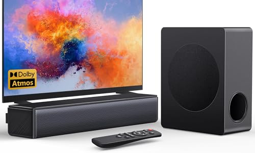 Puxinat Sound Bar for Smart TV with Subwoofer, 200W 2.1ch Dolby Atmos Surround Sound System for Home Theater, ARC/Optical/Aux/USB Bluetooth TV Speaker, 3D Bass Adjust, Remote Included