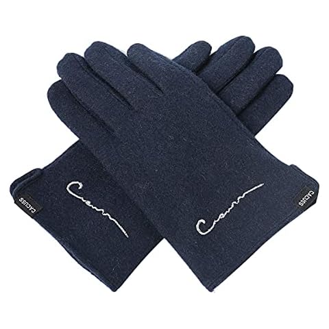 CACUSS Men's Winter Gloves Warm Wool Gloves Touchscreen Knitted Gloves Full Finger Windproof Running Gloves Boys Thermal Gloves Man Sports Gloves with Soft Lining, S0087 Navy-l, L Cover