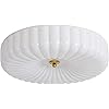 KCO Lighting White Ribbed Glass Flush Mount Ceiling Light Large Milk Glass Ceiling Lights Round LED Semi Flush Mount Ceiling Light Fixture Contemporary Hallway Ceiling Lighting
