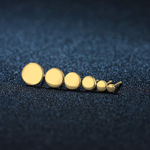 18K Gold Plated Sterling Silver Dot Stud Earrings 3Mm-10Mm Options, Flat Round Disc Studs Hypoallergenic Jewelry (5Mm) #TOP3