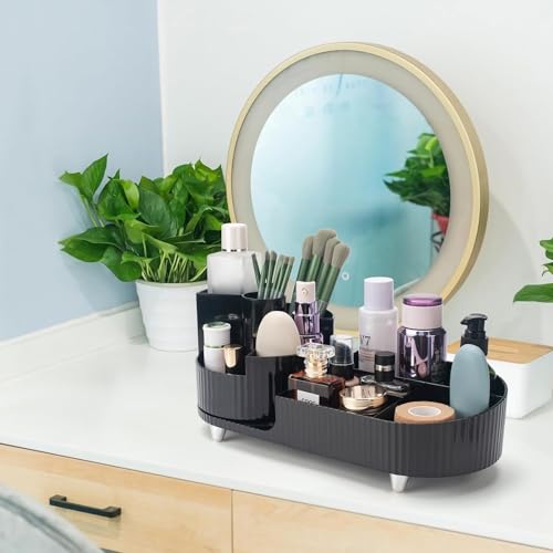 Image of BIG MAKE UP BOX Rotating Makeup Organiser,compartment Cosmetic Storage,Storage of Skin Care Products, Lipstick, Perfume, Eye Shadow Brush,be Placed in the Bedroom-Black